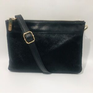 Boden Black Leather and Calf Hair Crossbody Handbag Purse Bag Pocketbook